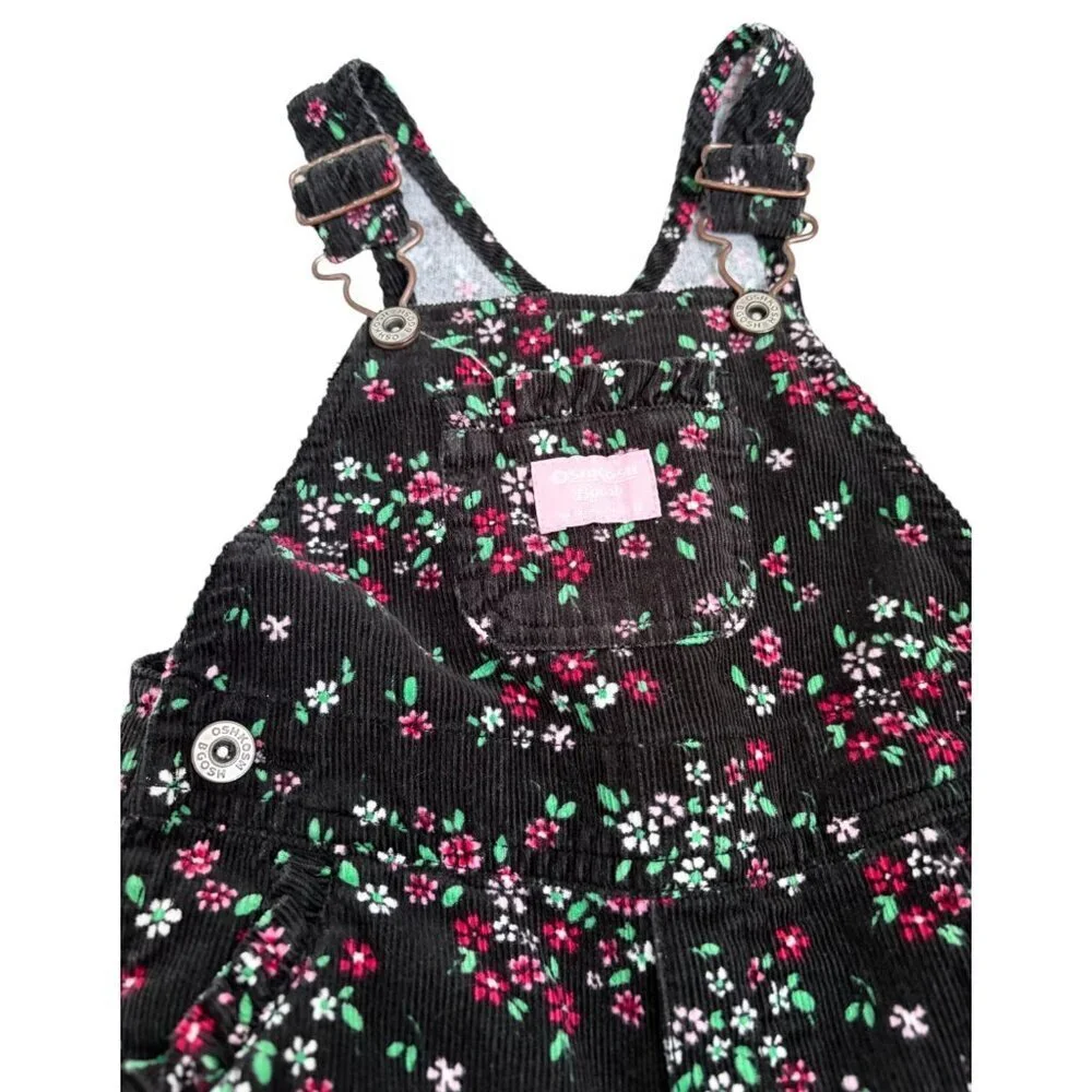 OshKosh B'Gosh Overalls Girls 12 months Corduroy Floral Flowers Pink Tag